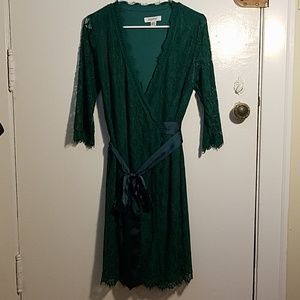 Green lace wrap dress